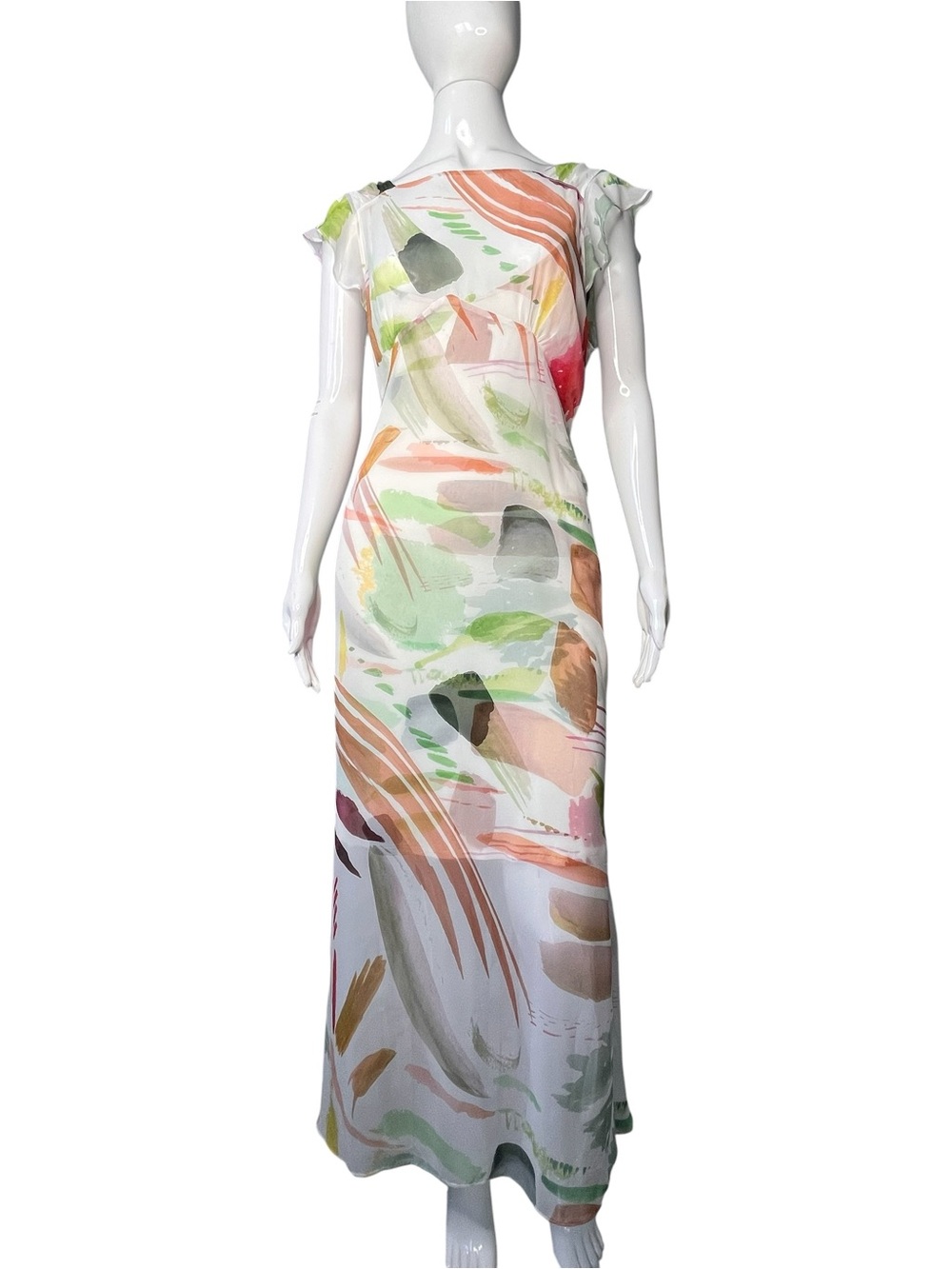 NWT Antonio Melani Mal Paint Streak Floral Chiffon High-Low Maxi Dress Size 16